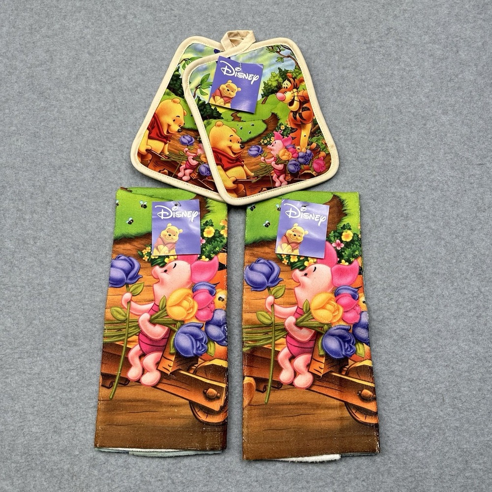 NOS Disney Pooh & Friends Kitchen‎ Oven Pot Holder & Towel Set 90s Tigger Piglet
